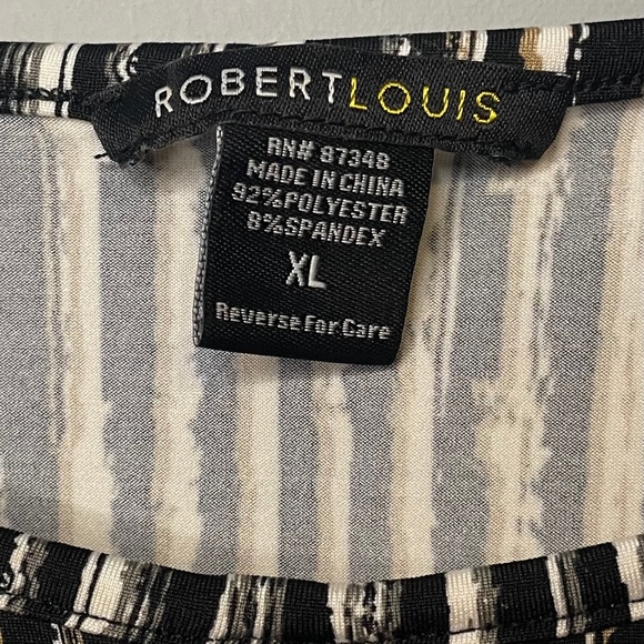 Robert Louis Tunic Slit Arms Size L Top Gold Accents Easy Care Black Brown - Picture 4 of 7